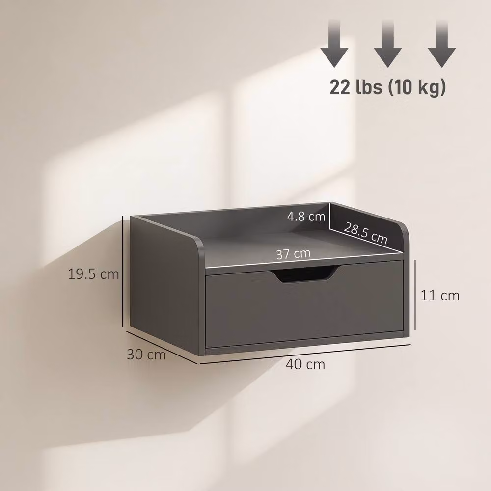 STILVORA Set of 2 Modern Wall-Mounted Floating Bedside Tables with Drawer in Black – 3