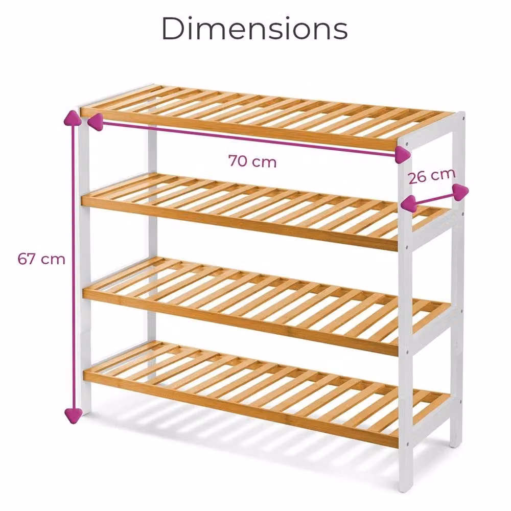 Nordara 4-Tier Bamboo Shoe Rack in White for Hallway Storage – 2