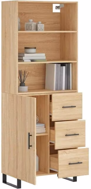Berkfield Home Sonoma Oak Highboard in Light Brown, W/D/H: 69.5 x 34 x 180 cm – 1