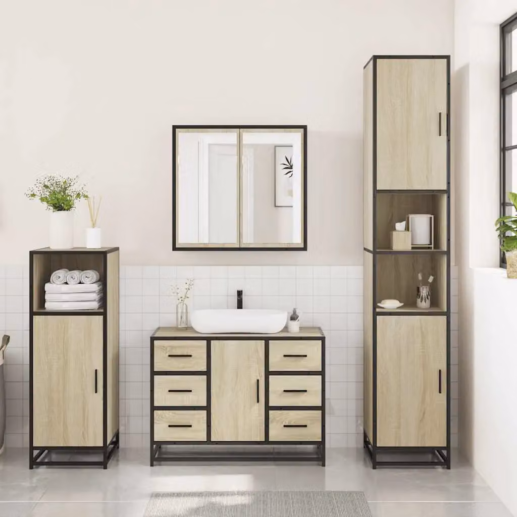 Berkfield Home 3 Piece Industrial Bathroom Furniture Set in Brown Sonoma Oak – 2