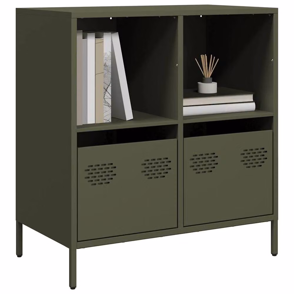 Berkfield Home Sideboard in Olive Green, Matt Metal, W: 68 cm, D: 39 cm, H: 73.5 cm – 2