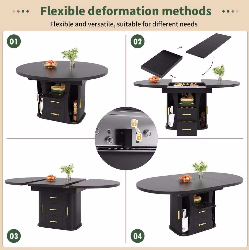 STILVORA Extendable Side Table with Storage and Lift Mechanism in Black – 7