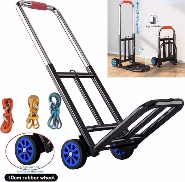 VOGREX Heavy Duty Folding Hand Trolley Cart in Black Steel