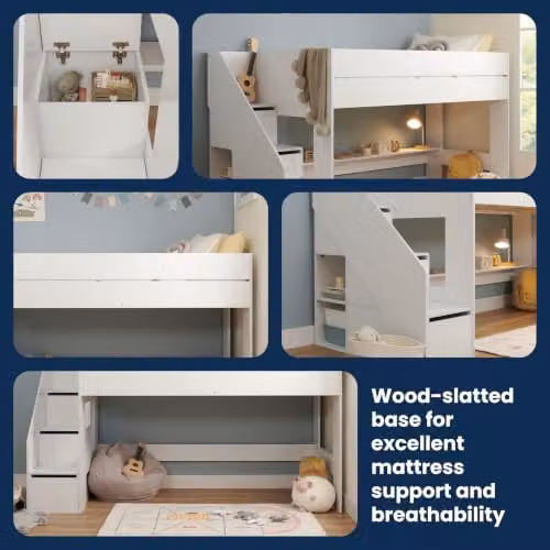 Flair Olivia Mid Sleeper Cabin Bed with Storage Stairs and Side Compartments in White – 3