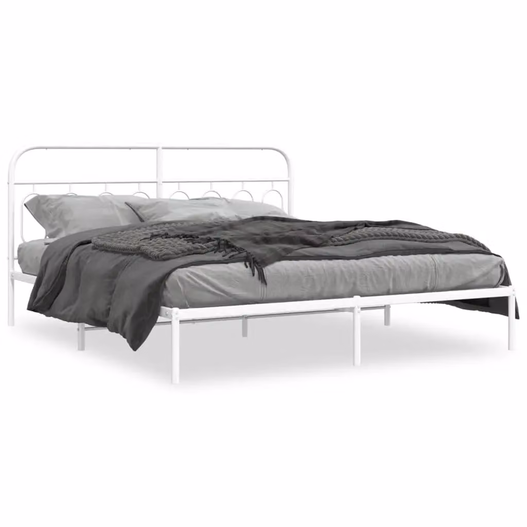 Berkfield Home Metal Bed Frame with Headboard, White, W: 183 cm, L: 213 cm – 2