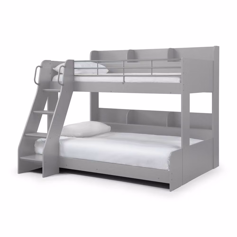 Cheshire Walnut Triple Sleeper Bunk Bed in Light Grey with Bedside Shelves and Side Compartments, W/D/H: 90 x 200 cm – 2