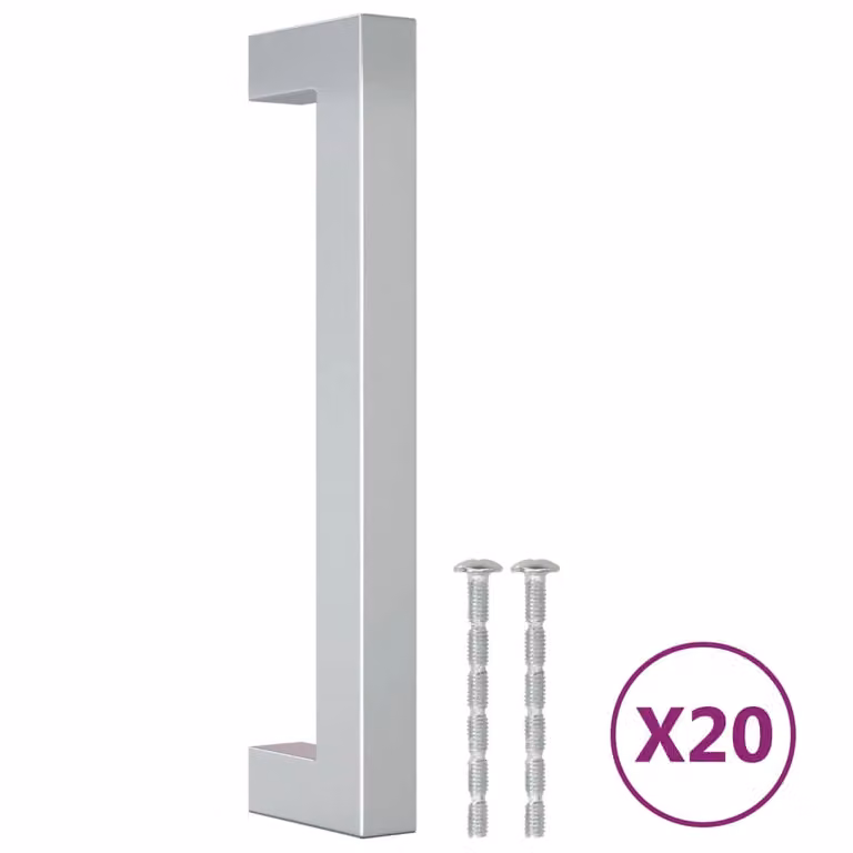 Berkfield Home 20 Pack Silver Brushed Stainless Steel Bar Cabinet Handles, Length: 128 mm