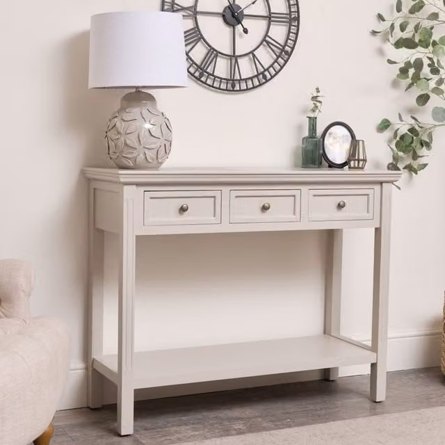 Melody Maison Daventry Large 3 Drawer Sideboard Console Table in Taupe-Grey