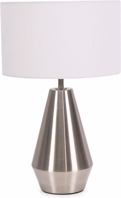 ValueLights Jax Dimmable Touch Table Lamp with White Fabric Drum Shade and LED Bulb in Brushed Chrome