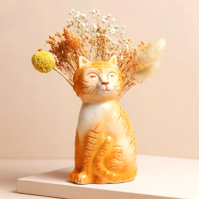 Lisa Angel Tigger the Orange Cat Ceramic Tabletop Vase in Burnt Orange