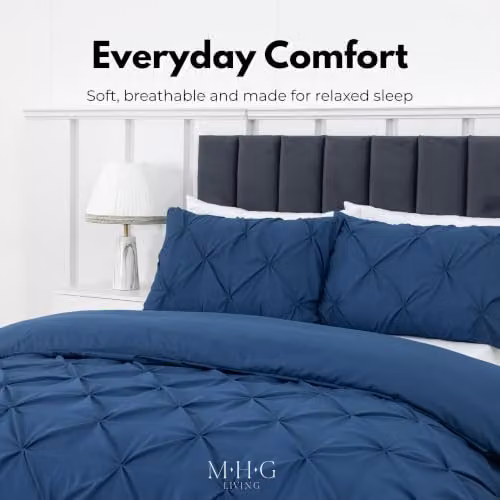 MHG Living Navy Pintuck Microfibre Bedding Set with Duvet Cover, Fitted Sheet and 2 Pillowcases, W/D/H: 260 x 220 x 200 cm – 2