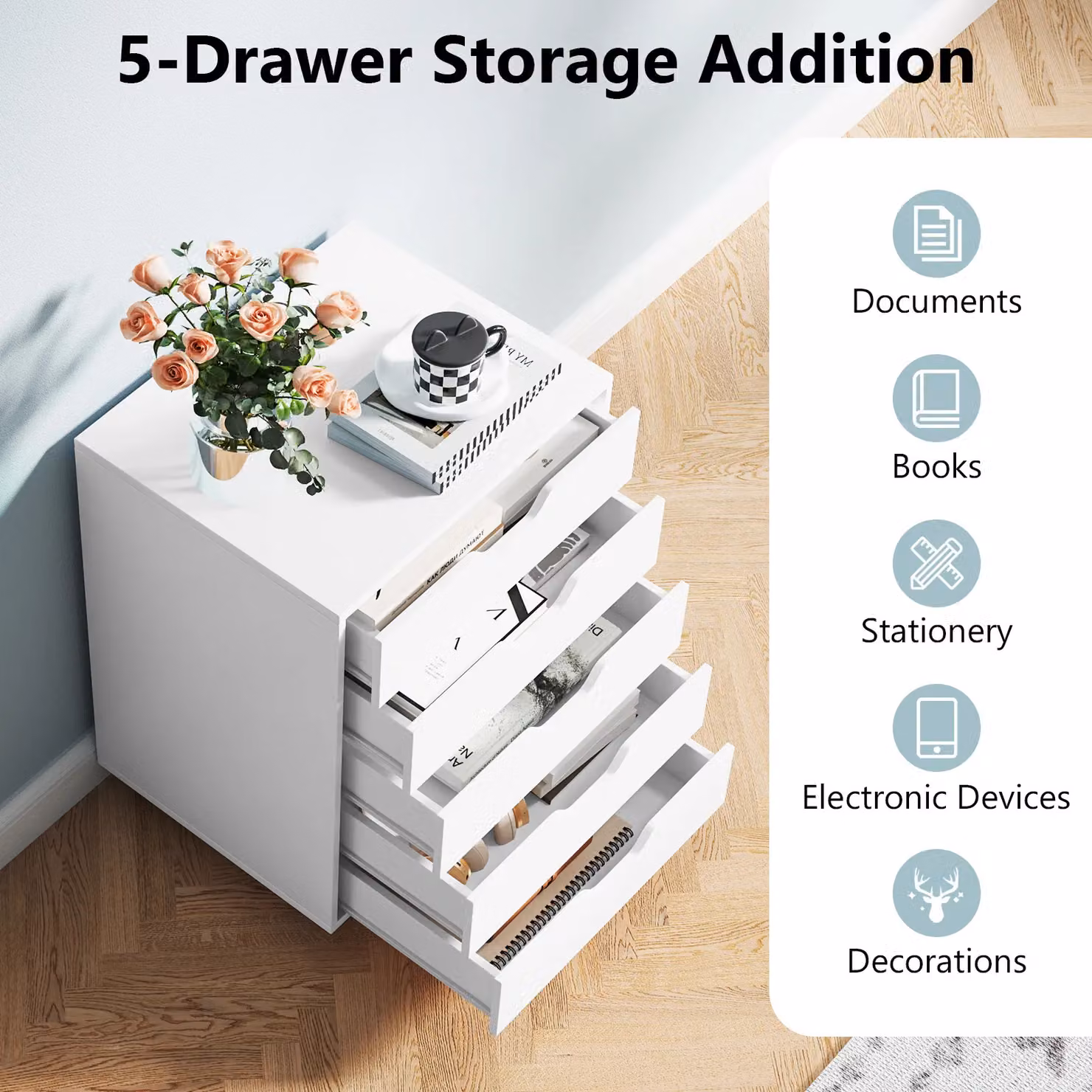 Gymax 5-Drawer Rolling Filing Cabinet Under Desk Dresser in White – 2