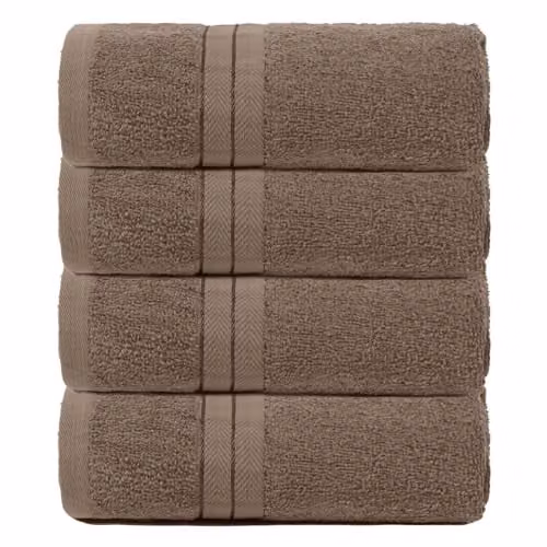 OHS 4 Pack of Fluffy Cotton Terry Hand Towels with Hanging Loops in Brown and Beige
