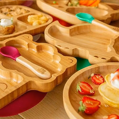 Tiny Dining Divided Bamboo Baby Plate with Suction Cup in Pink and Brown – 4