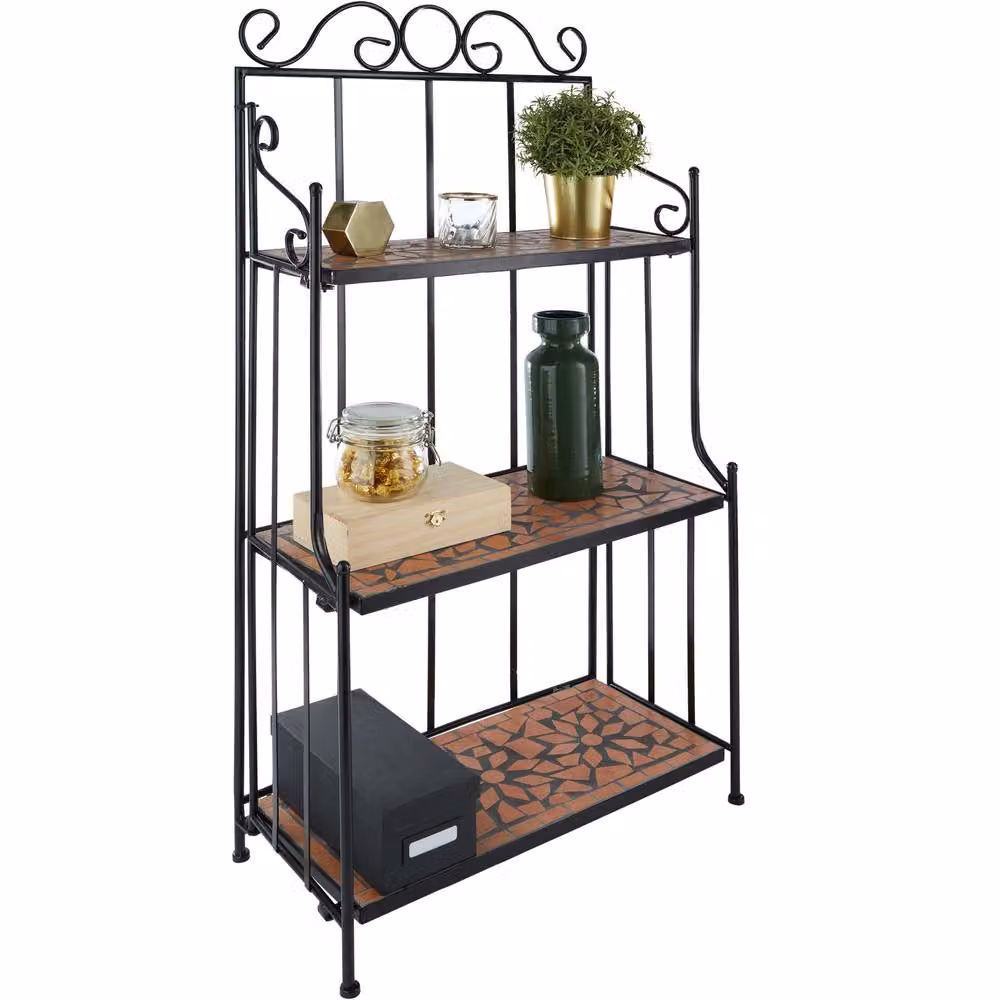 tectake 3-Tier Metal Plant Stand with Terracotta Mosaic Design – 2