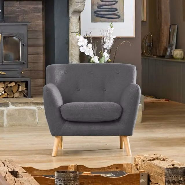 Artemis Home Lynwood Scandi Style Armchair in Dark Grey Fabric, Width: 86 cm
