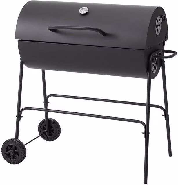 KORVIXA Black Enamelled Steel Charcoal BBQ Grill Smoker Cart with Thermometer, W/D/H: 79 x 68 x 90 cm – 1