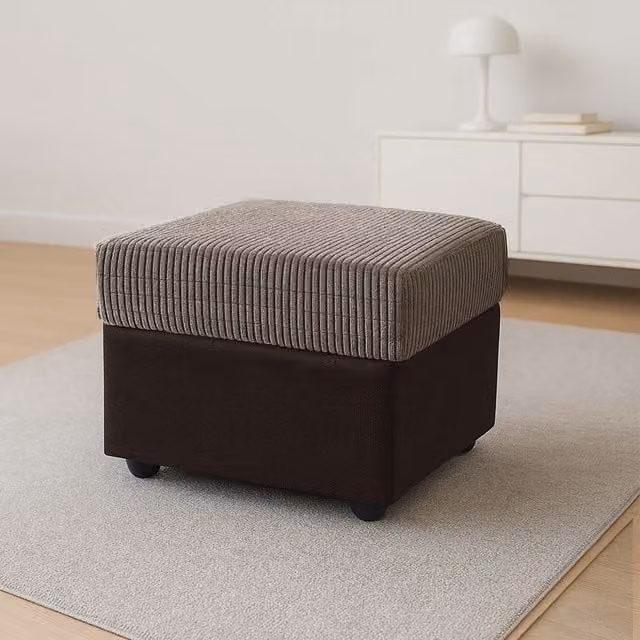 Furnishings For Less UK Luca Portobello Black Fabric and Synthetic Leather Trim Footstool W/D/H: 55 x 42 x 42 cm