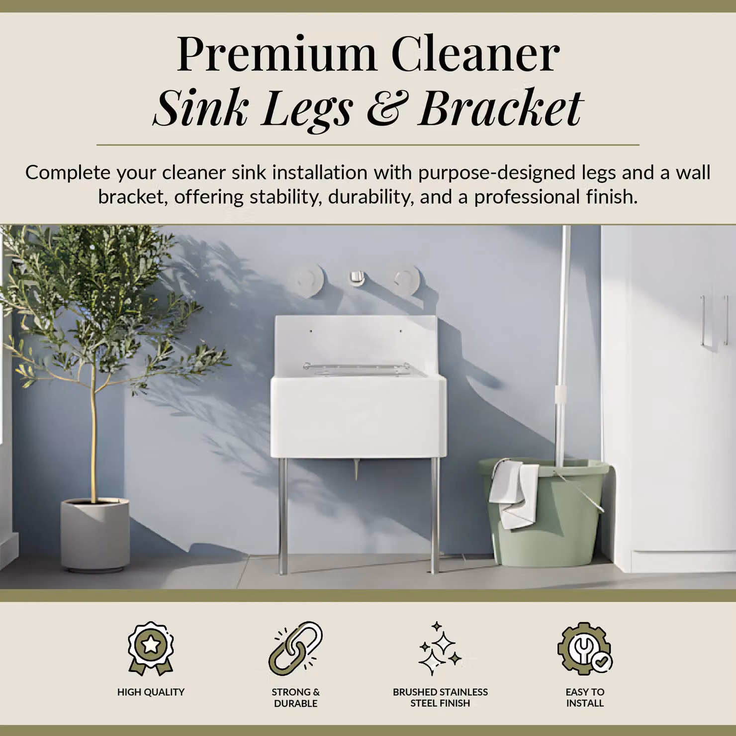 Balterley Brushed Stainless Steel Sink Legs and Brackets in Silver, H 35.5 cm x W 35 cm x D 5 cm – 2