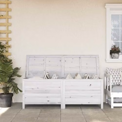 vidaXL Garden Storage Box in White Solid Wood, W/D/H: 150 x 50 x 56.5 cm – 2