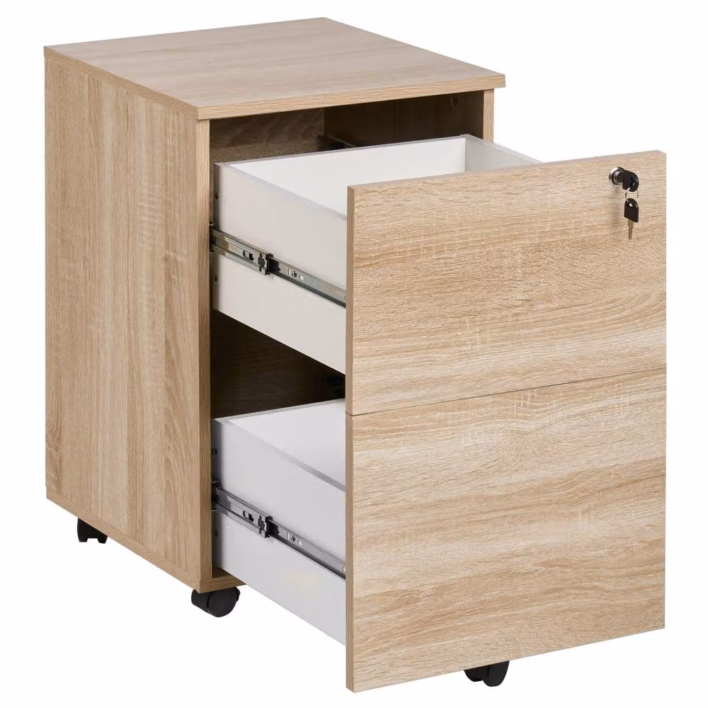 Wyld and Coco Light Brown 2-Drawer Mobile Office Storage Unit with Lock and Castors – 3
