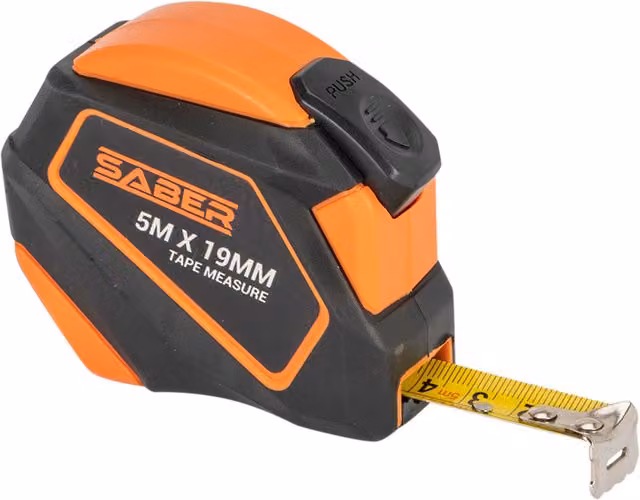 Saber Durable Tape Measure, 5m, Orange