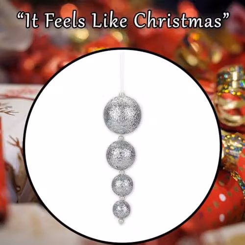 VFM e-Store Silver Christmas Bauble Hanging Tree Ornaments, Pack of 4, W/D/H: 31 x 9.2 x 9.2 cm – 7
