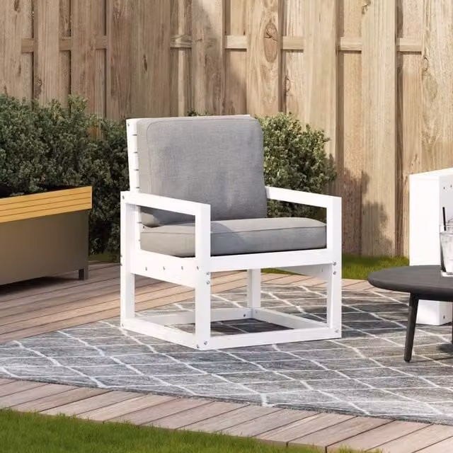 Berkfield Home Beautiful Garden Chair in White Solid Pine Wood, W/D/H: 57.5 x 63 x 76 cm