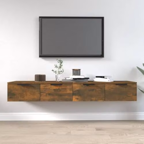 vidaXL Set of 2 Wall Mounted Cabinets in Smoked Oak, W/D/H: 68 x 30 x 20 cm – 2