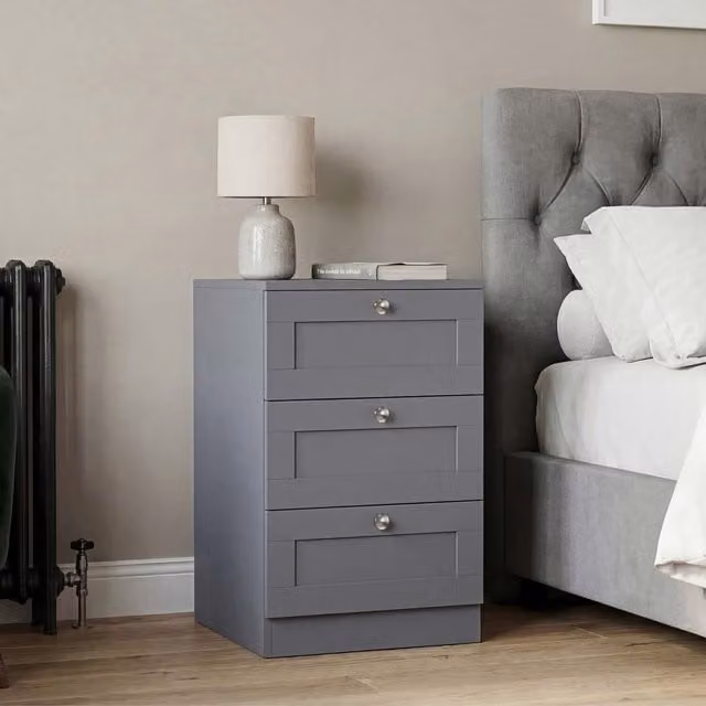 Vida Designs Altino Set of 2 Three Drawer Bedside Chests in White and Grey