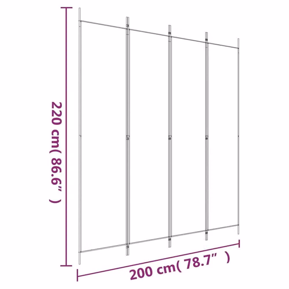 Berkfield Home 4-Panel Modern Room Divider in Anthracite Fabric and Metal, W: 200 cm, H: 220 cm – 4