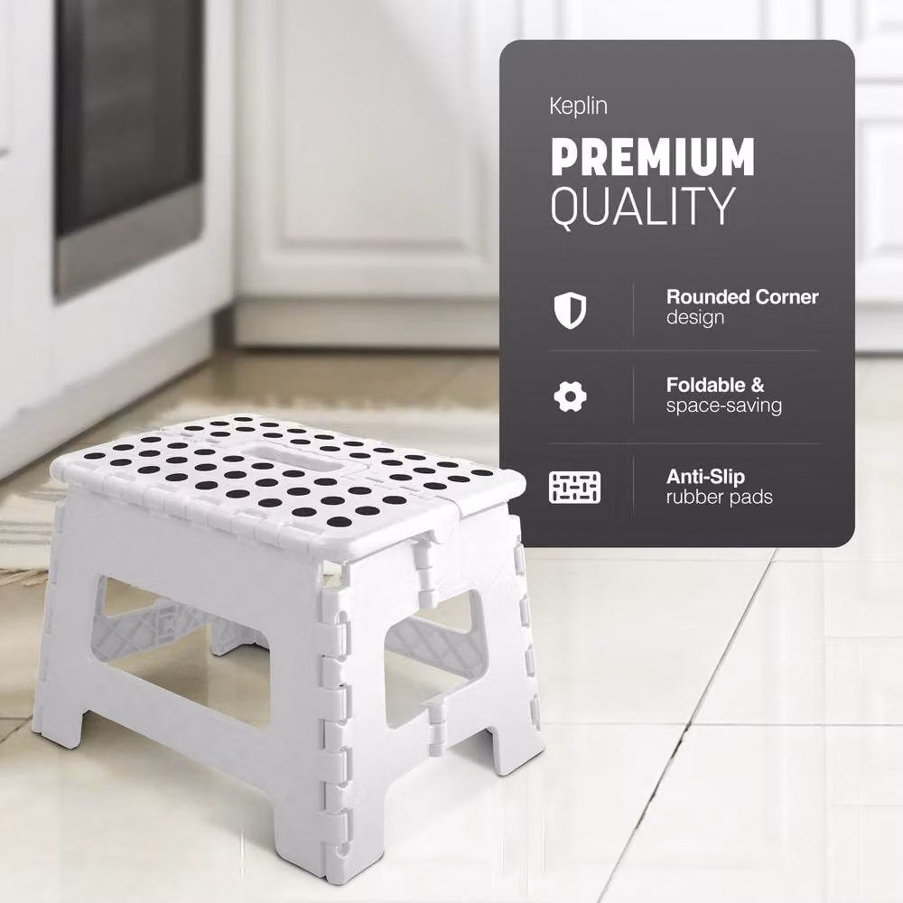 Keplin Heavy Duty Folding Step Stool, Non-Slip Plastic Footstool in White – 3