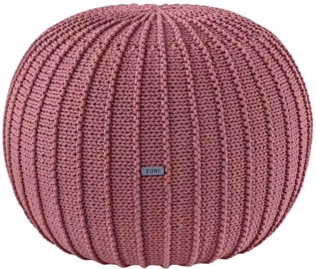 Zuri House Medium Knitted Cotton Pouffe in Pink, W/D/H: 40 x 40 x 50 cm