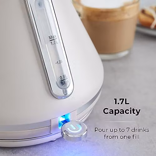 Tower Cavaletto Pyramid Kettle in Beige and Silver with Limescale Filter, 1.7 l, 2500 W – 2