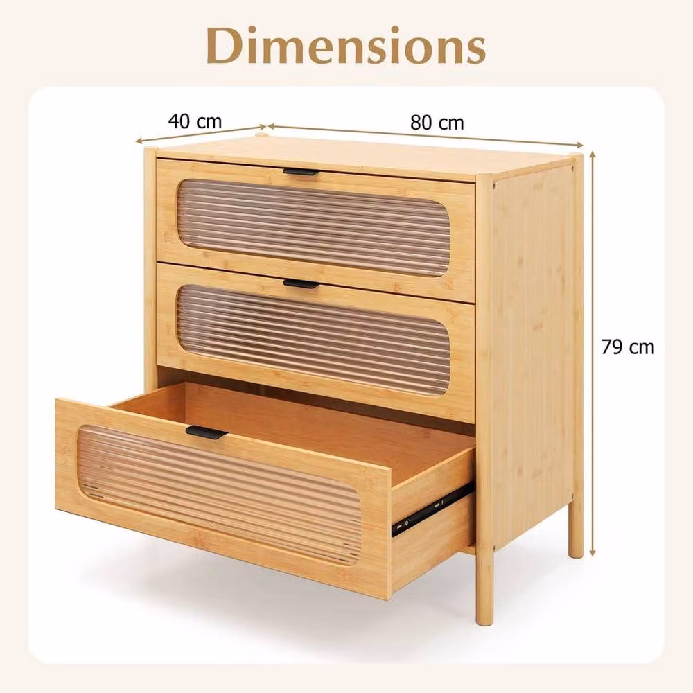 KORVIXA Mid Century Modern Bamboo Chest of Drawers in Sand and Brown, W: 100 cm, H: 79 cm – 2