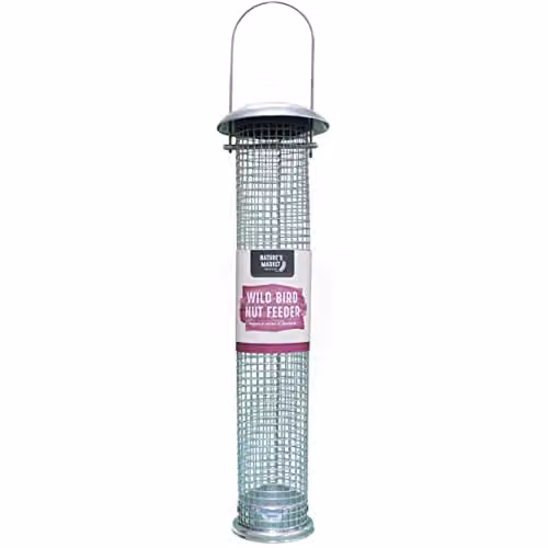 Natures Market BF019 Large Deluxe Hanging Steel Nut and Peanut Bird Feeder in Transparent and Silver – 1