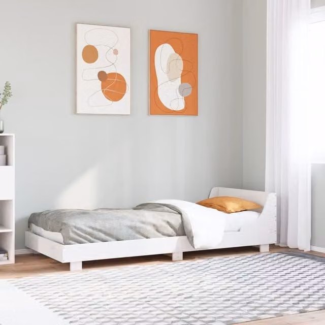 Berkfield Home Small Single Solid Wood Pine Bed Frame in White, W/D/H: 75 x 190 cm