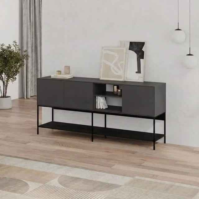 Decortie Amira Modern Sideboard in Anthracite Grey and Black, Width: 180 cm