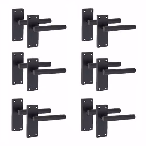 Golden Grace Victorian Straight Door Handles with Latch, 6 Pair, Matt Black Zinc – 1