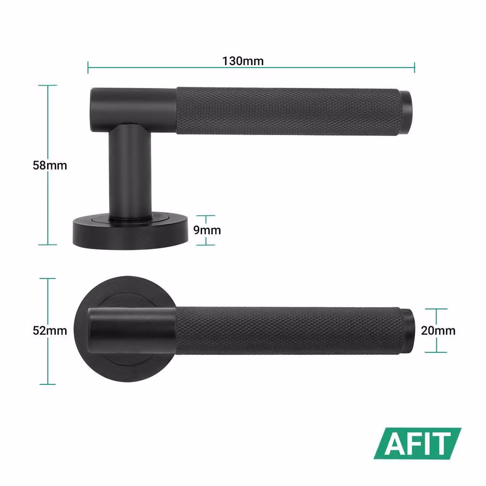 AFIT Matt Black Knurled Round Rose Door Handles with Latch, 6 Pairs – 2