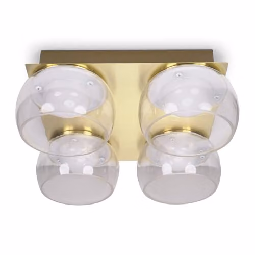 ValueLights Alissa 4 Way Gold Ceiling Light with Transparent Glass Shades, IP44 Rated for Bathroom and Hallway Use – 1