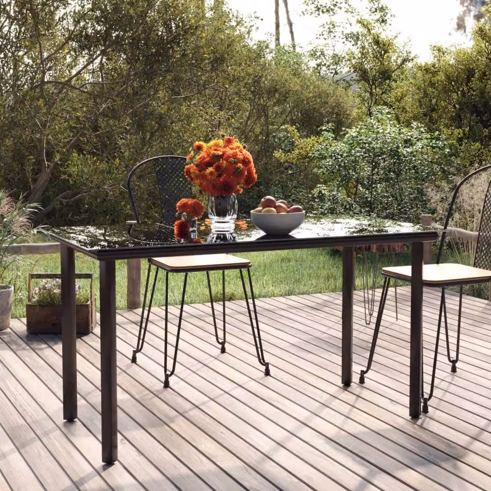 Berkfield Home Elegant Garden Dining Table in Black Steel and Tempered Glass, W/D/H: 200 x 100 x 74 cm – 2
