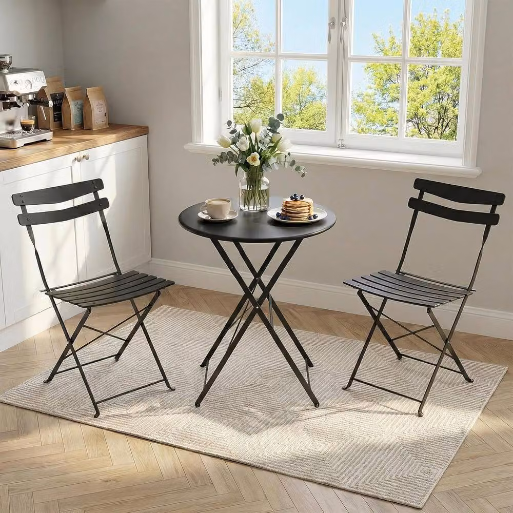 London Boutique 3-Piece Metal Bistro Set with Round Table and 2 Chairs in Matt Black – 6