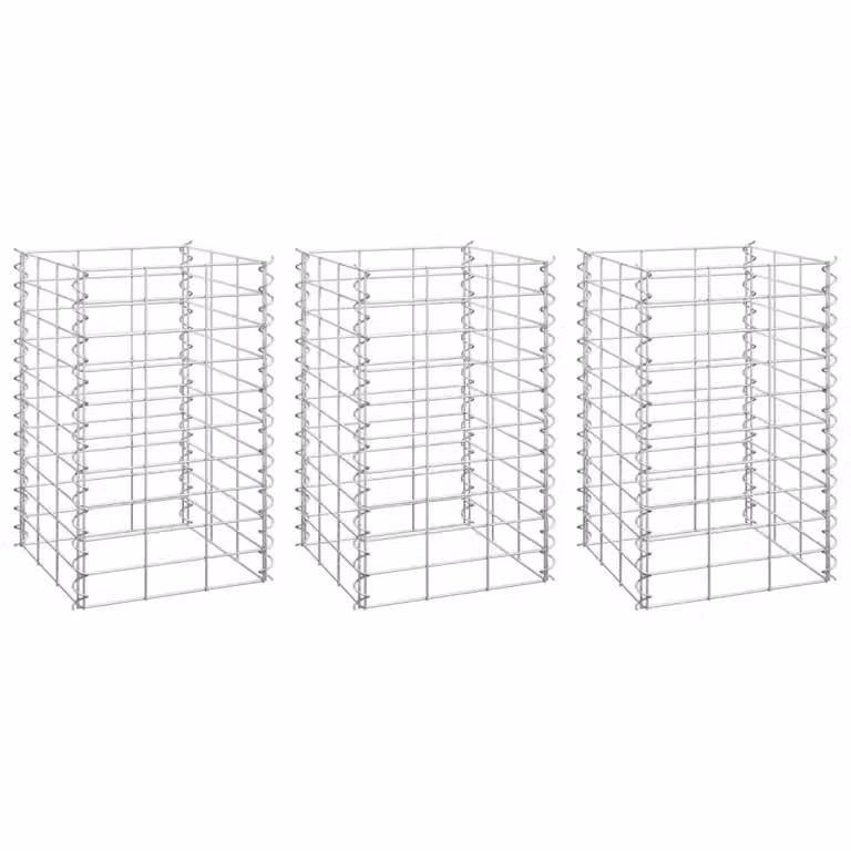 Berkfield Home Silver Metal Gabion Raised Beds, 3 Pieces, W/D/H: 30 x 30 x 50 cm