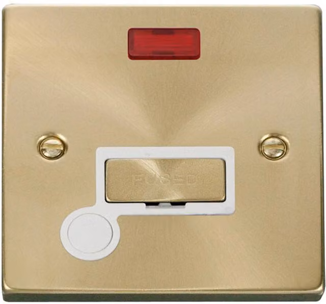 SE HOME Satin Brushed Brass 13A Fused Ingot Connection Unit with Neon and Flex in White