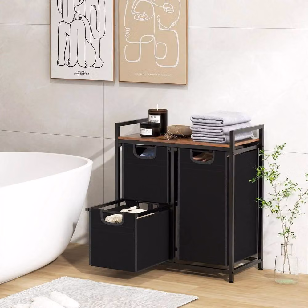 KORVIXA Freestanding Laundry Hamper and Basket Organiser in Black – 3