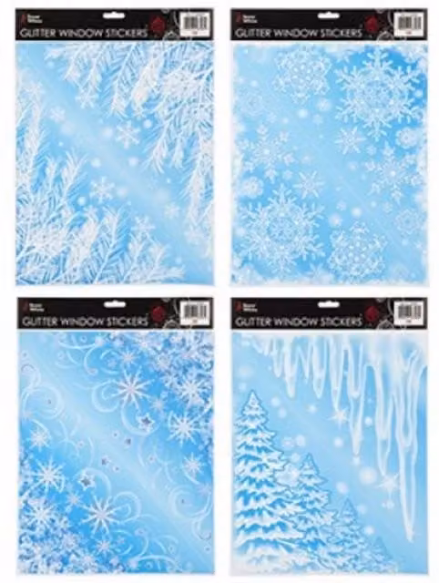 KDMD Blue Glitter Snowflake Window Stickers, 6 Pack