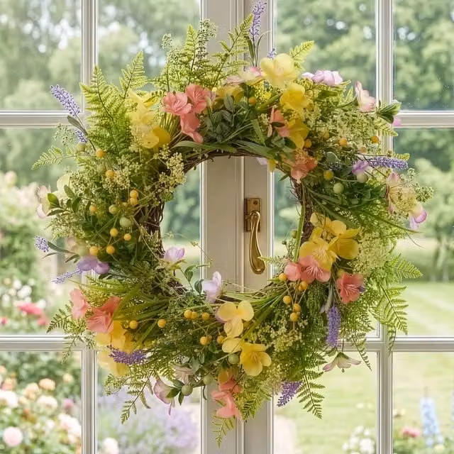Dibor Luxury Wild Summer Flower Door Wreath in Multicolour, Diameter: 60 cm