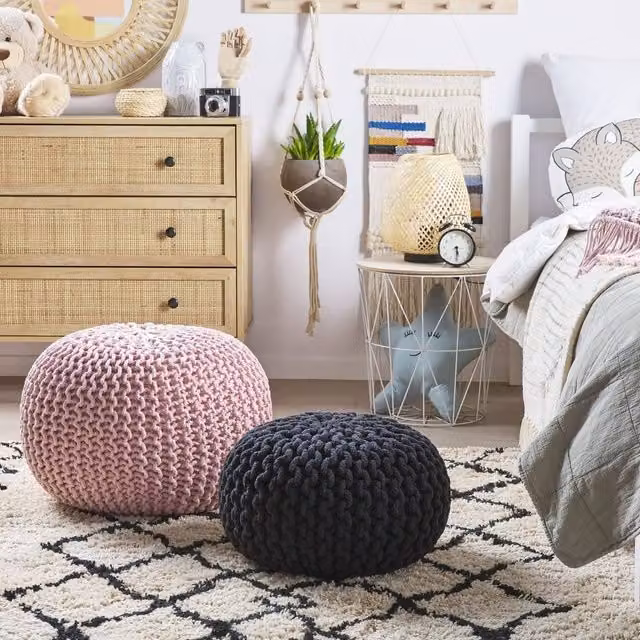 Wyld and Coco Pink Knitted Cotton Pouffe W/D/H: 50 x 35 x 35 cm – 1