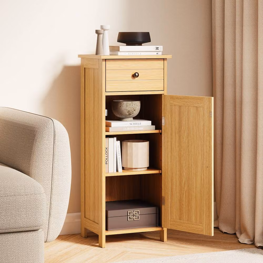 Costway Freestanding Wooden Bathroom and Living Room Storage Cabinet in Sand Brown – 2